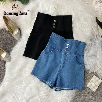 

Vintage High Waist Shorts Loose Wide-leg Chic Jeans Women Shorts Harajuku Solid Single Breasted Female Denim Shorts 2020 Summer