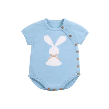 

Easter Rabbit Knitted Baby Girl Bunny Bodysuits Summer Short Sleeves Newborns Bebes Onesie Clothes Toddler Kids Coveralls 0-18M