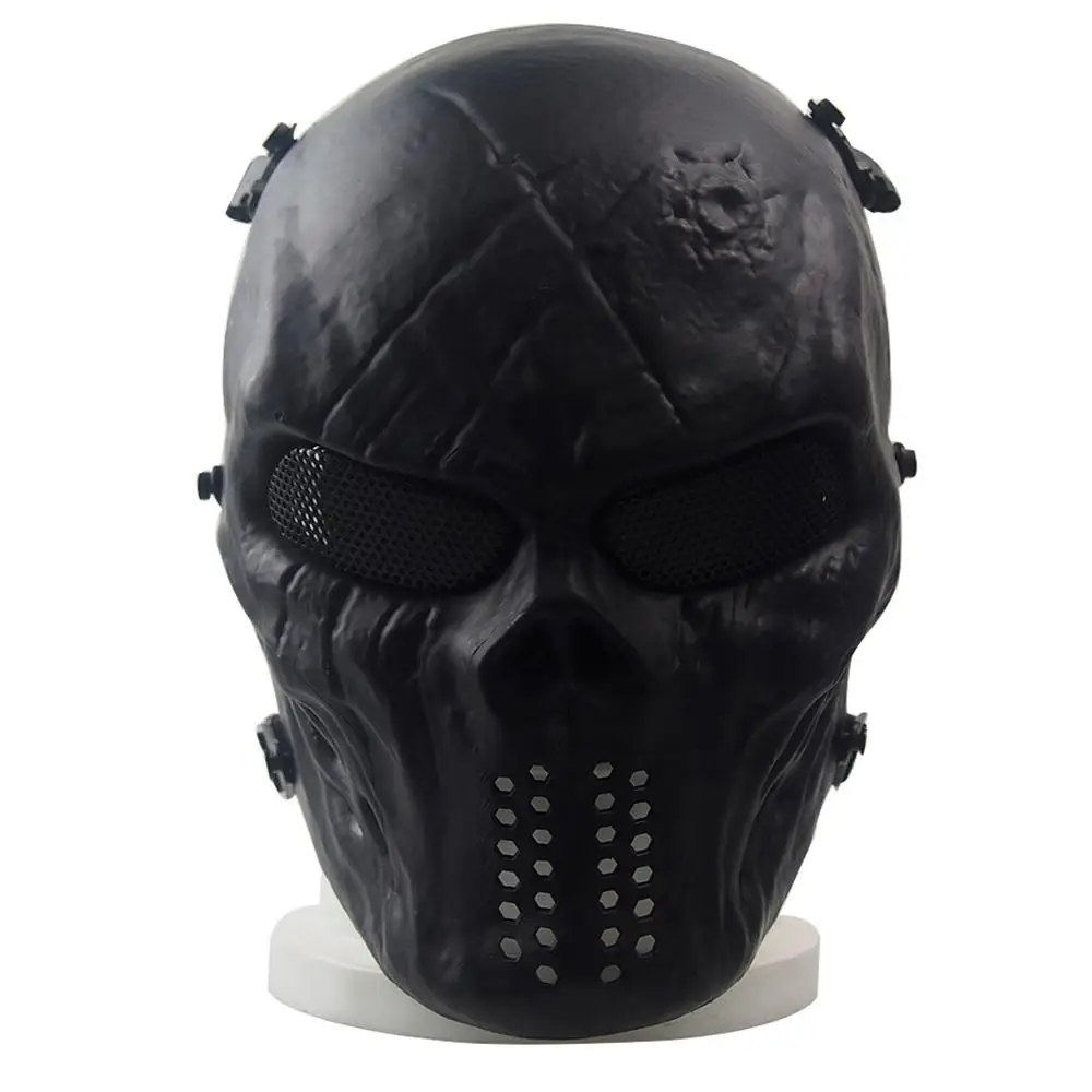 Страйкбольные маски с черепом, тактическая маска на все лицо для игр CS, BBS, стрельбы, маскарада, Хэллоуина, косплей, страшный скелет, пейнтбольная маска - Цвет: Black-mesh lens