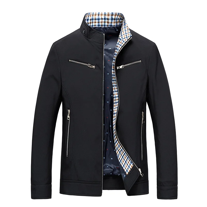 

Spring Autumn Business Jacket Men Thin Stand Collar Casual Jacket Solid Windbreaker Outwear Male R2095