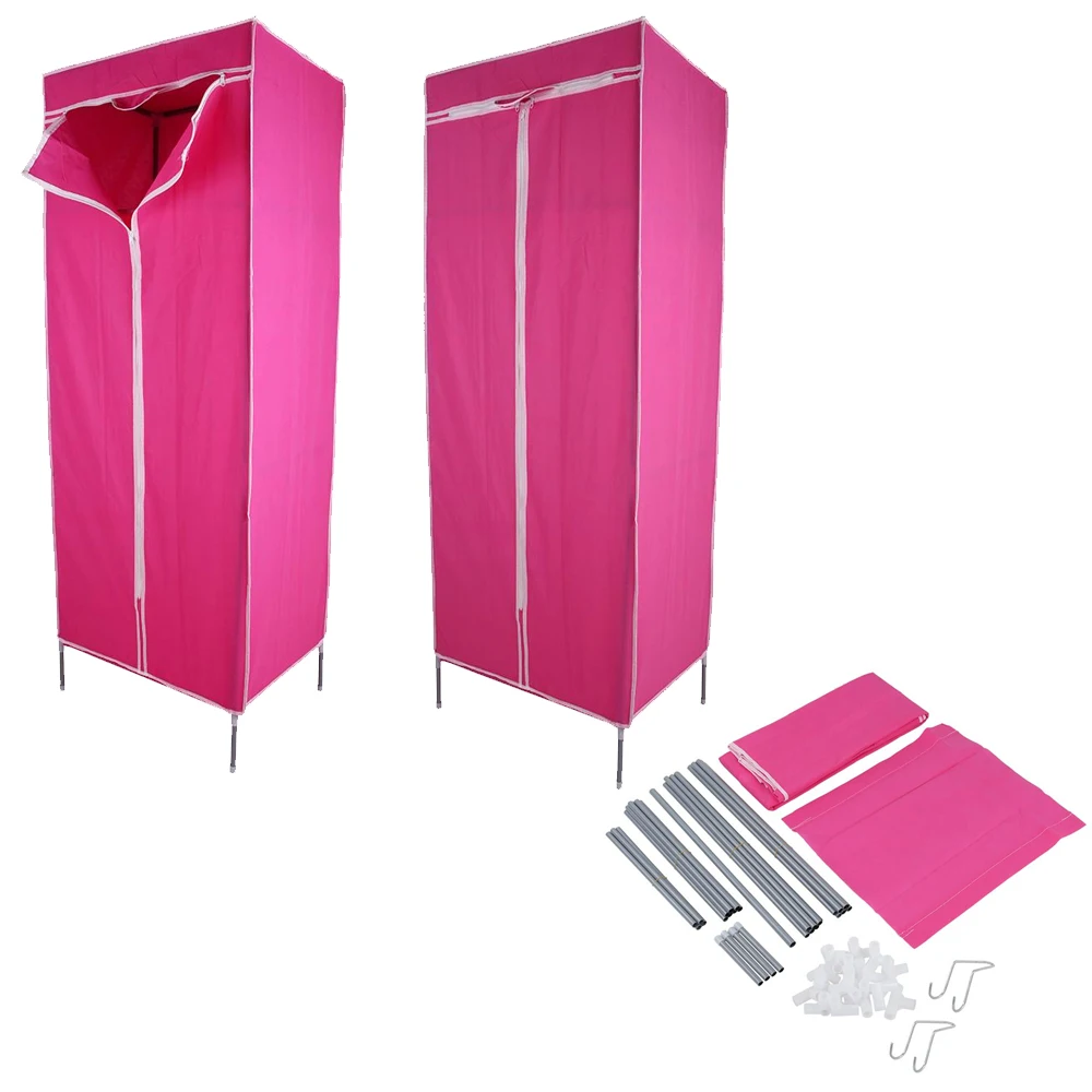 Однотканевый шкаф для хранения одежды, шкаф для детской полки для спальни, экономящая трубка, три бара, арматура для небольшого шкафа - Цвет: Pink