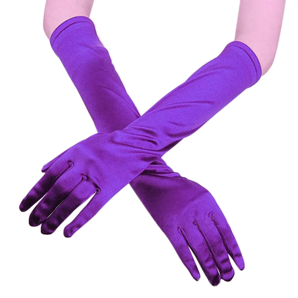 Женские Сексуальные вечерние перчатки, длинные перчатки, 38 дюймов, черные, белые, атласные перчатки, до локтя, полный палец, варежки, высокое качество, модный подарок - Цвет: Purple