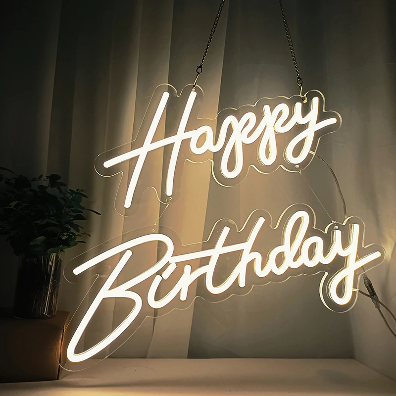 Custom Logo Happy Birthday Led Flex Transparent Acrylic Wall Decor Neon Sign Light Letter Board Party Background Creative Gift | Лампы и