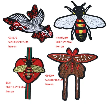 

1 Pcs Bee with Love Crane Dragonfly animal icon Iron on Patch for Clothing DIY Stripes Patchwork Stickers Custom Badges