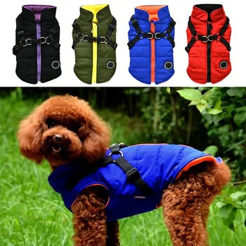 

Small Dog Vest Harness Pet Winter Warm 2 In 1 Outfit Padded Jacket For Small Puppy Dogs Pet Printed Cold Weather Dog Down & Park