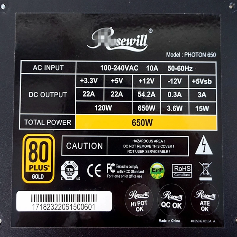 PSU для Rosewill полный модульный 80 плюс золото широкий Mute игра источник питания 650 Вт блок питания Фотон 650