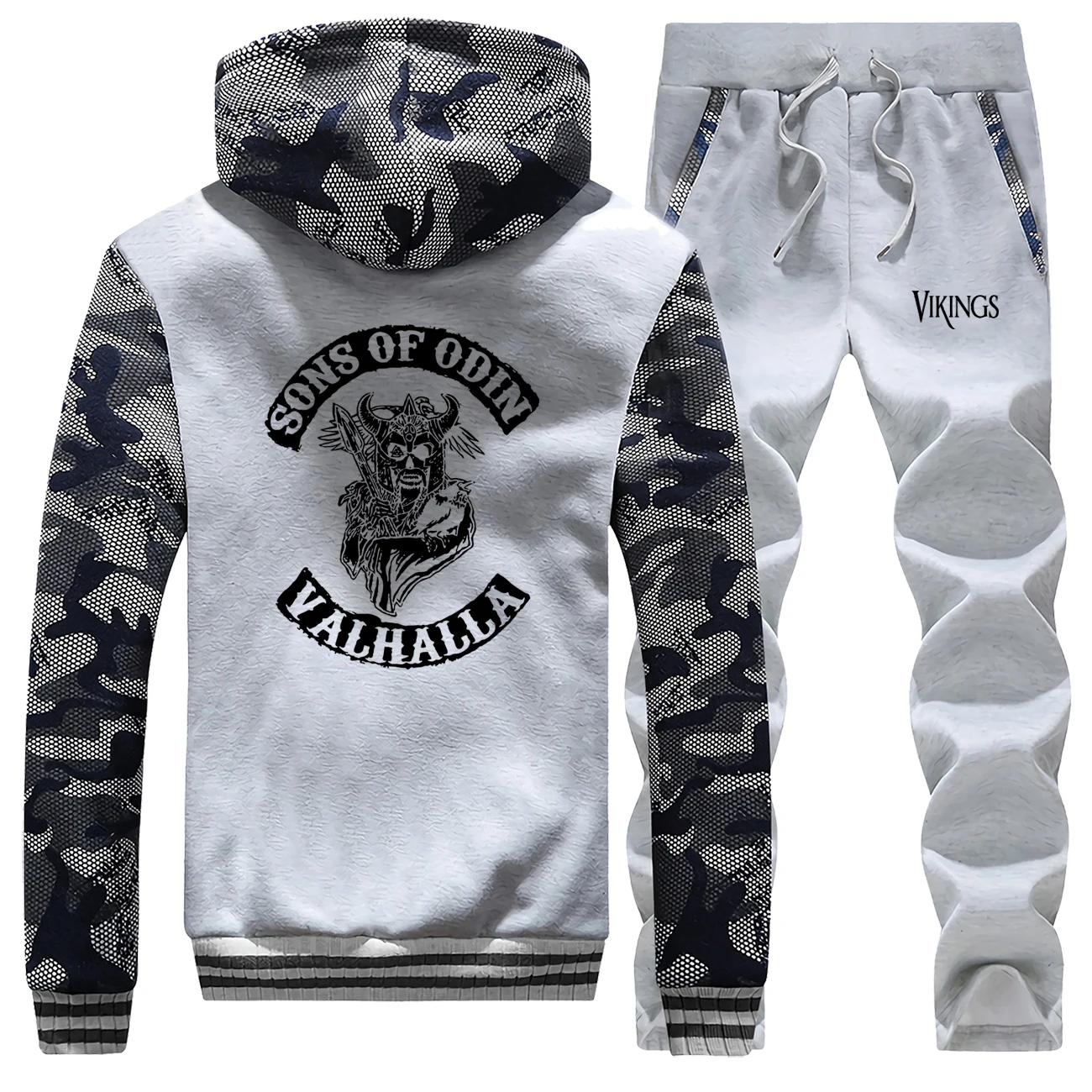 Discount Sons Of Odin Valhalla Chapter Camouflage Thick Hoodies Mens Sweatshirt+Pants 2 Piece Sets Men Fleece Warm Coats Winter Jacket