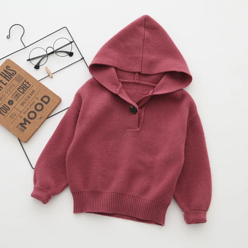 Детская одежда весенний свитер для малышей вязаный Однотонный с капюшоном