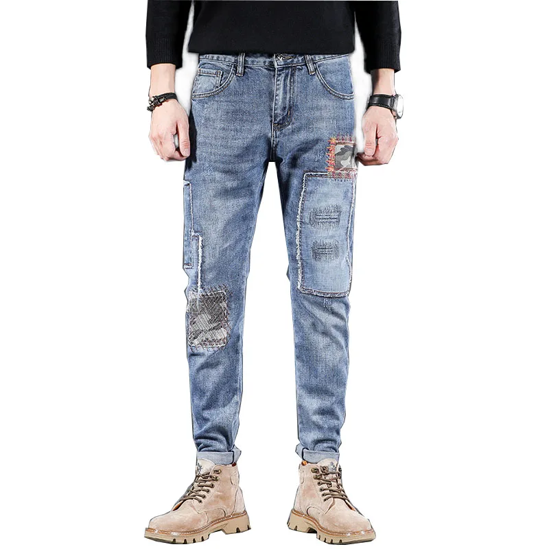 

Mcikkny Men Hip Hop Ripped Jeans Pants Cmaouflage Patchwork Stretch Denim Trousers Streetwear Slim Fit