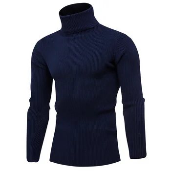 

2020 Autumn and Winter New Men's Casual High Neck Knit Sweater / Men's Solid Color Long Sleeve Turtleneck Pullover Sweater