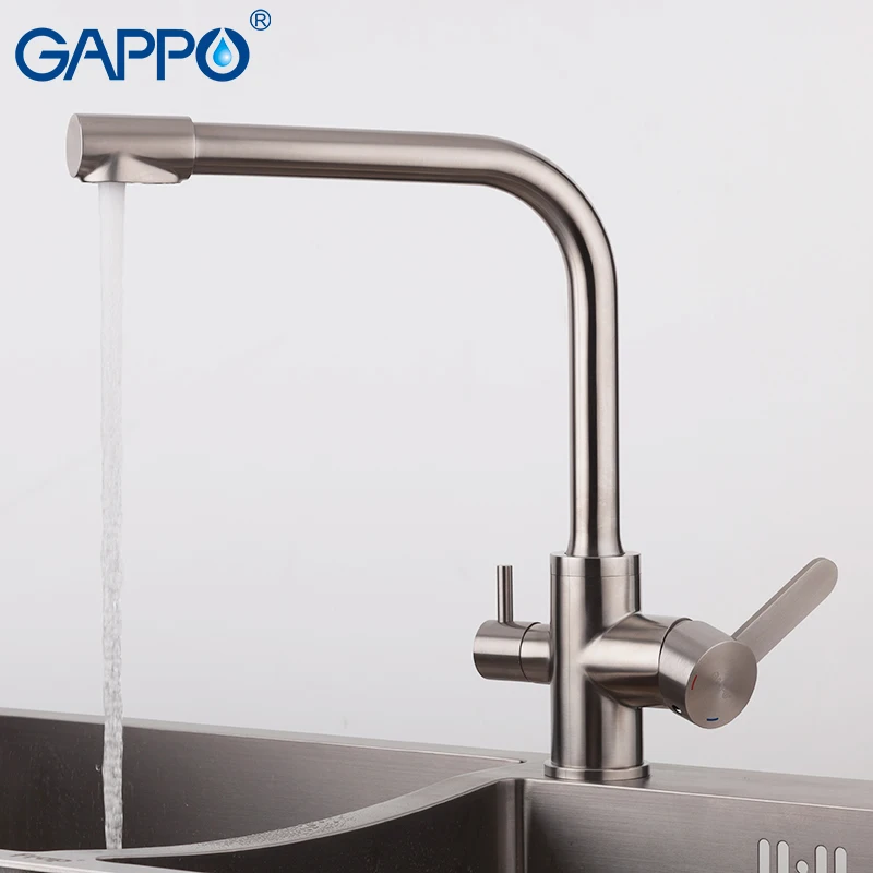 G4399-1 GAPPO Серебряный кухонный кран для раковины функция очистки холодной и горячей воды смеситель из нержавеющей стали кран двойные ручки G4399 - Цвет: G4399-1