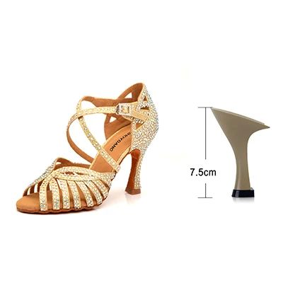 Golden 7.5cm Блестящие золотые стразы; обувь для латинских танцев; новые женские Вечерние туфли на высоком каблуке; обувь для танцев с мягкой подошвой для дома; Обувь для бальных танцев для девочек - Цвет: Golden 7.5cm