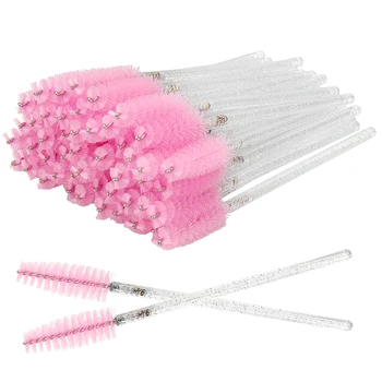 50 /100 pcs 일회용 크리스탈 속눈썹 브러시 빗 눈 속눈썹 확장 마스카라 완드 메이크업 브러쉬 전문 미용 도구