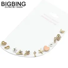 V316 BIGBING ювелирные изделия 12 штук сердце крест жемчуг кристалл серьги гвоздики модные серьги ювелирные изделия