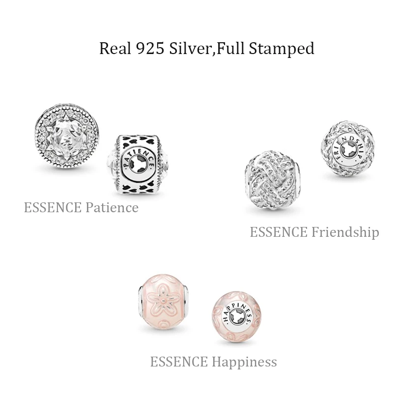 

Real 925 Silver ESSENCE Patience Sparkling Charm Happiness Beads Fits Original Thin Bracelets Bangles Girls Women Jewelry Making