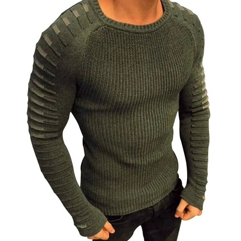 Свитера Осень-зима, Мужской Повседневный пуловер, рубашка в стиле пэчворк, мужской вязаный Однотонный свитер с длинным рукавом и круглым вырезом, приталенные свитера, новинка - Цвет: NZZ025  Army Green