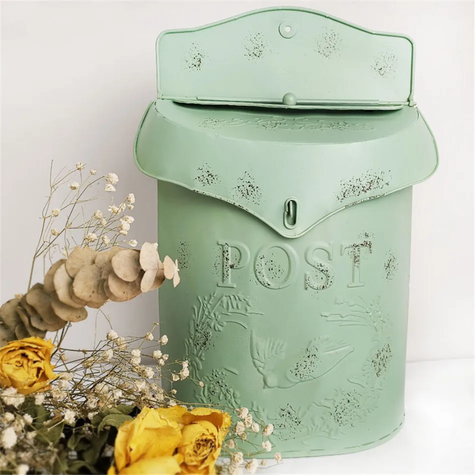 

French mailbox villa gardening outdoor embossed letter box retro pastoral art flower shop cafe wall hanging decoration with lock