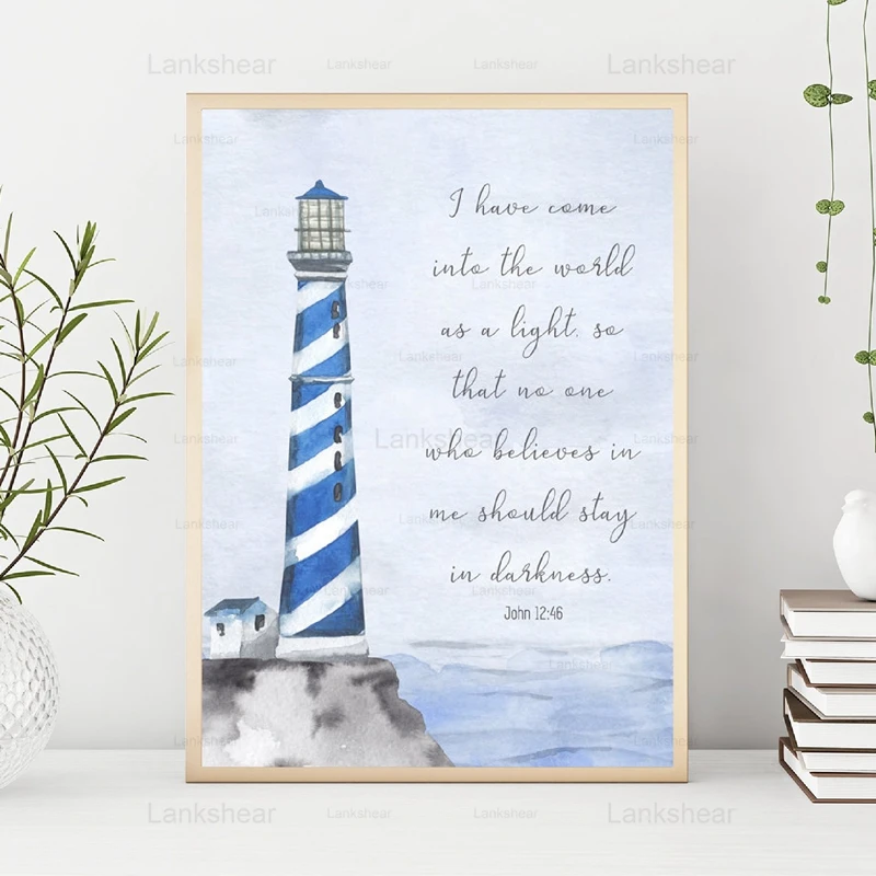 

Lighthouse Print Bible Verse Inspirational Quote Canvas Painting Beach Nautical Decor Christian Wall Art Poster Decoration