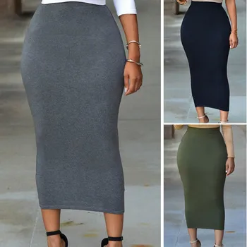 

Brand New Women's Skinny Pencil Thick Skirt Ladies Hips Wrap Bodycon High Waist Elastic Stretch Long Maxi Frauen Pencil Skirts