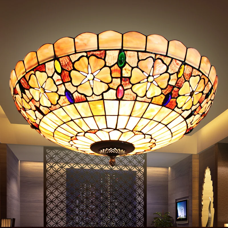 

led Turkish Bohemia natural shell ceiling lights Tiffany Mediterranean style lustres kitchen living room bar ceiling lamp