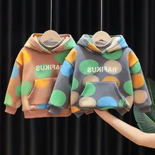 Sweat Shirt à capuche en velours pour garçon, chemise à bascule chaude avec motif à pois colorés