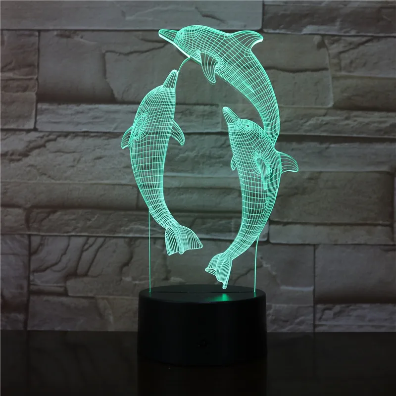 3D Lamp Dolphin Optical Illusion Led Night Light 7 Colors Touch Switch 