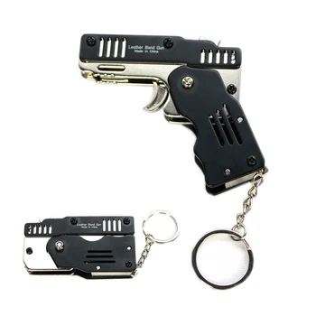 

All metal mini can be folded as a key ring rubber band Toys children's gift toy six bursts of rubber toy pistol toy gun