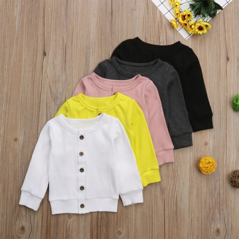 Autumn New Solid Toddler Kids Baby Boy Girl Cotton Cardigan Coat Long Sleeve Top Outwear For 0-2Y