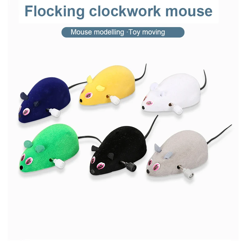 1Pc Cat Self-excited Toy Clockwork Mouse Runs Automatically Flocking Clockwork Mouse Pet Mouse Toy Color Random