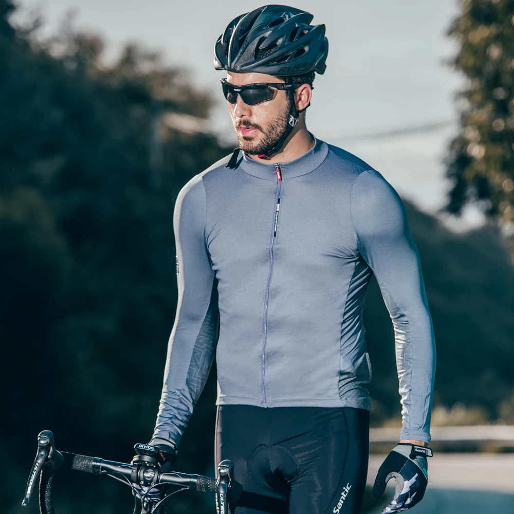 cheap Santic Men Long Sleeve Cycling Jerseys Fit Comfortable Sun protective Road Bike MTB Top Jersey Spring Autumn Jerseys racing shir