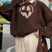 

YICIYA Y2K Casual Korean Brown Sweetshirts Women Printed Loose Long Sleeve Pullovers Fashion Autumn Harajuku Sweatshirt 2021 Met