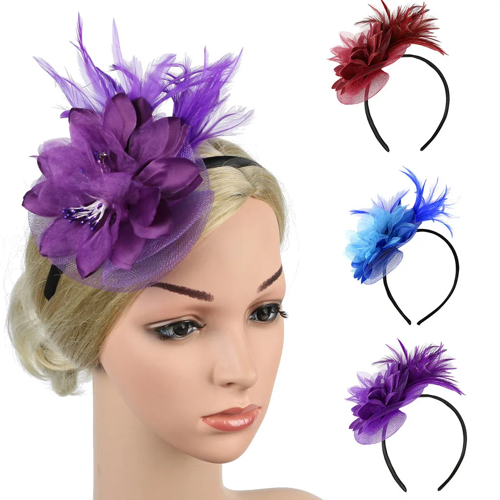 

Feather Fascinators Womens Flower Derby Hat for Cocktail Ball Wedding Headband Party Hat Women Accessories Headwewar for Girls