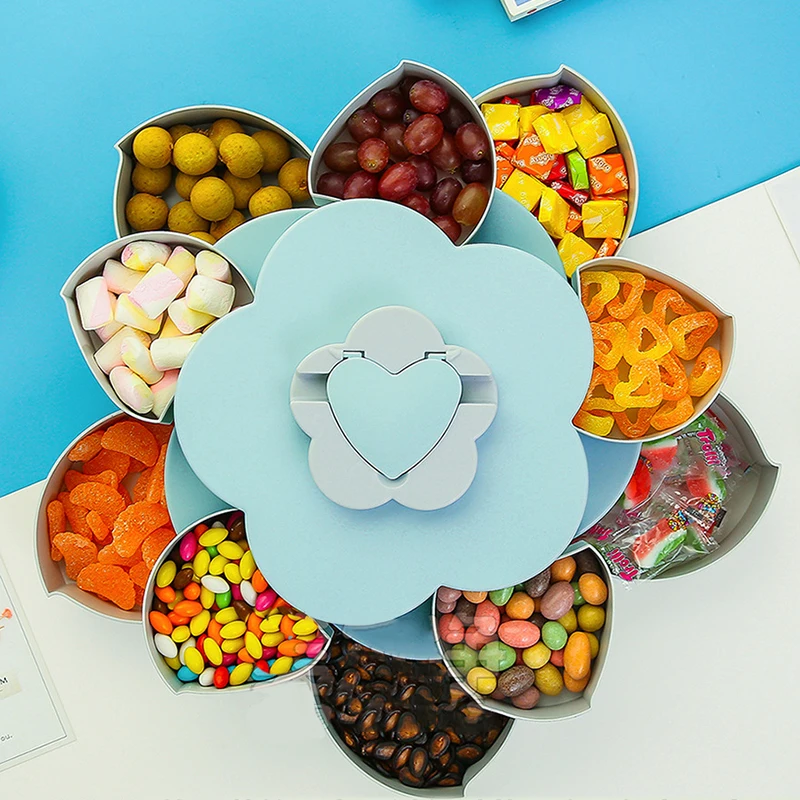 Rotierenden Blütenblatt Candy Box 2-schicht Snack Tray Fall Mutter Lagerung Box Rotation Getrocknete Obst Obst Platte Hochzeit Hause veranstalter Lagerung