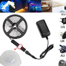 Беспроводной PIR датчик движения светодиодная подсветка под шкаф DC12V Светодиодная лента для кухни прикроватная декоративная Ночная лампа лента Водонепроницаемая 5 м