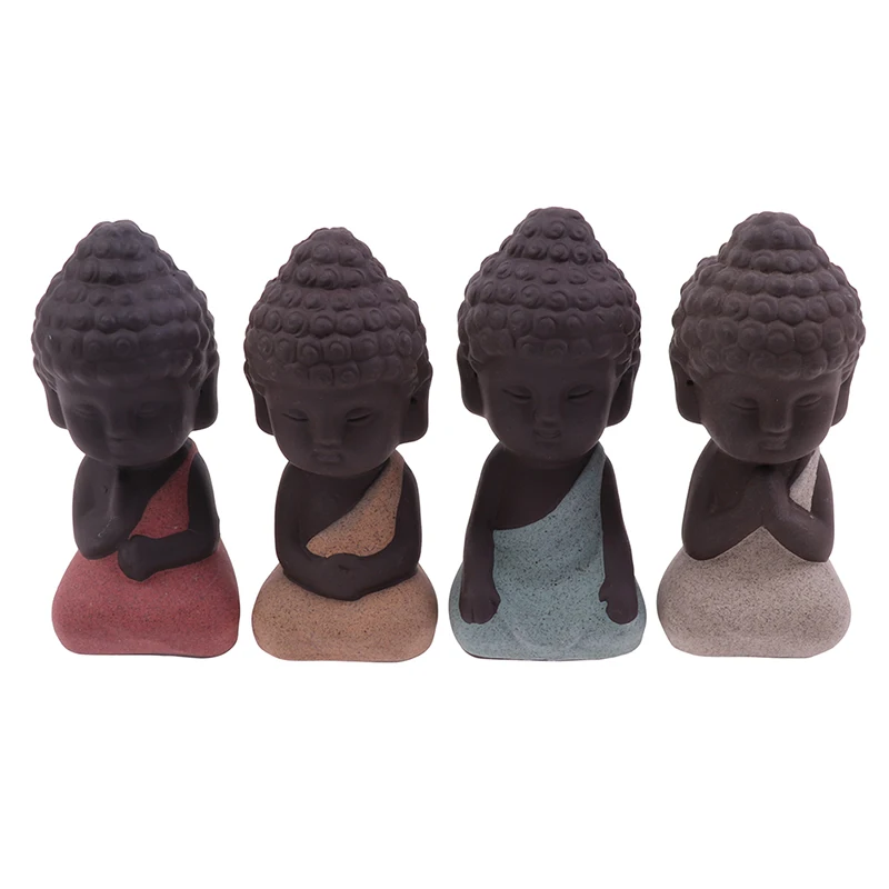 1pcs Small Buddhism Meditation Monk Small Statues Miniature Craft Buddha Statues Clay Mini Chinese Buddhism Zen Monks
