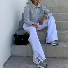 

Ladies 2021 Ropa Mujer Fashion High-waist Pants Autumn Wide-leg Pants White Cotton Drawstring Trousers Streetwear Sports Pants