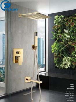

POIQIHY Golden Rainfall Shower Set Bath Shower Mixer Faucet Wall Mounted Waterfall Bath Tub Faucet Bathtub Shower Tap Brass