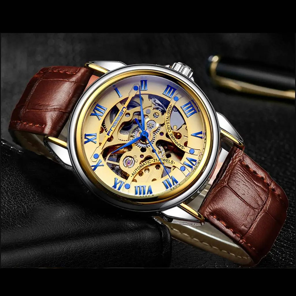 

Relogio Masculino Skone FNGEEN Water Resistant Leather Strap Watch Automatic Mechanical Men Watch Reloj Mujer Ld