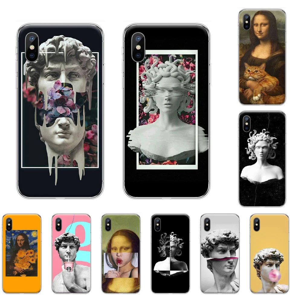 Художественный мягкий черный чехол для телефона David Medusa Mona Lisa iphone 4 4S 5 5S SE 5C 6 6S 7 8 plus
