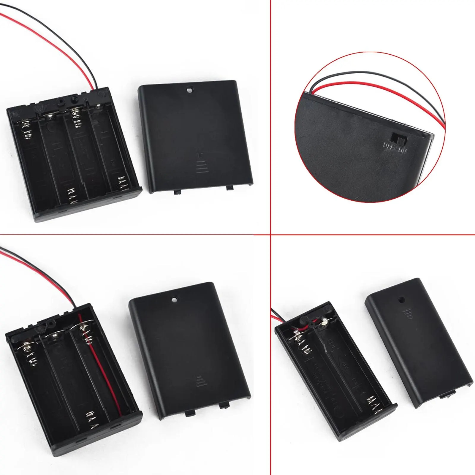 Mayitr Black AA Battery Holder Box Case 4/3/2 x AA 6/4.5/3V Plastic Battery Holder Case Box With ON/OFF Power Switch