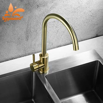 

Nordic brass brushed kitchen stainless steel hot and cold faucet sink faucet household sink can be rotated faucet