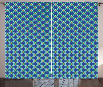 

Violet Blue Teal Geometric Curtains Moroccan Traditional Art Mosaic Tile Pattern Repetitive Style Design Bedroom Window Drapes