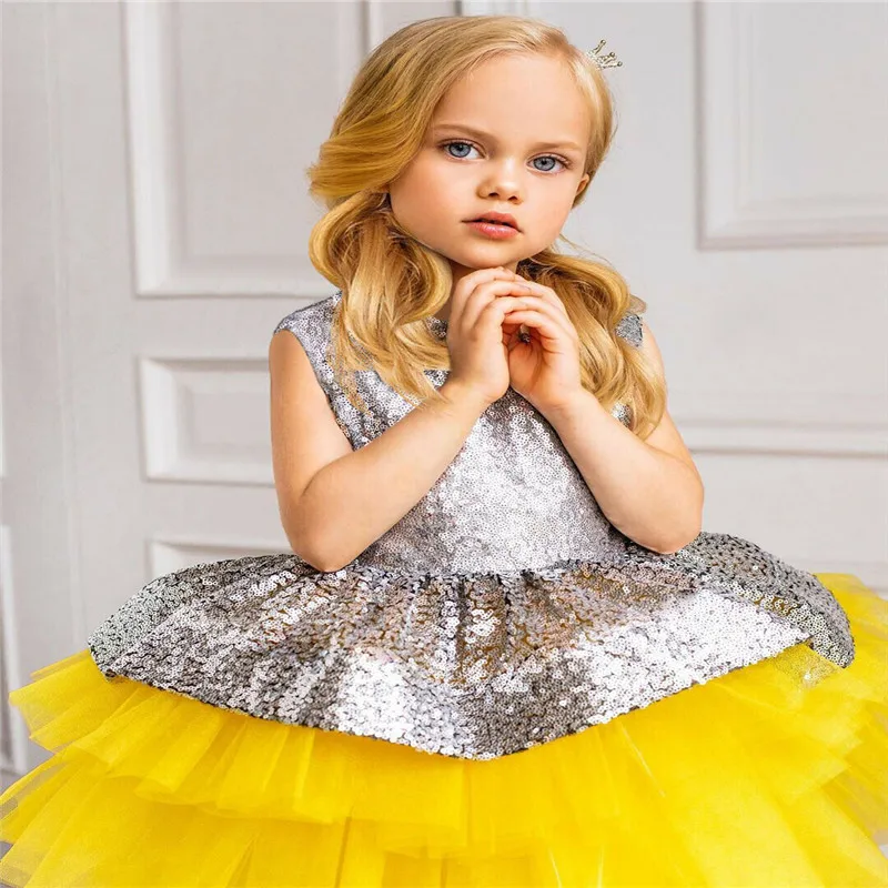 ; Тюлевое платье-пачка для маленьких девочек; вечерние платья принцессы с пайетками без рукавов из джинсового полиэстера; цельнокроеное платье