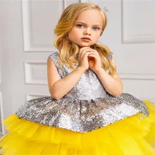 ; Тюлевое платье-пачка для маленьких девочек; вечерние платья принцессы с пайетками без рукавов из джинсового полиэстера; цельнокроеное платье