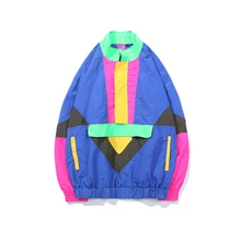Винтажная цветная ветровка на молнии в стиле пэчворк, пуловер, спортивные куртки, мужская повседневная верхняя одежда, уличная одежда, пальто