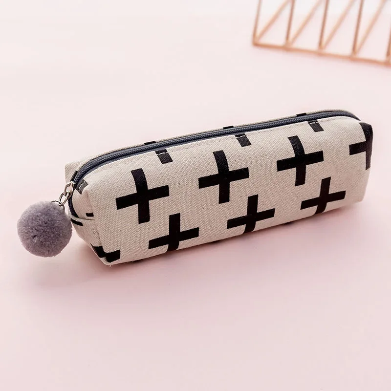 Canvas Pencil Case for School Cute Large Stationery Pouch School Supplies - Цвет: Белый