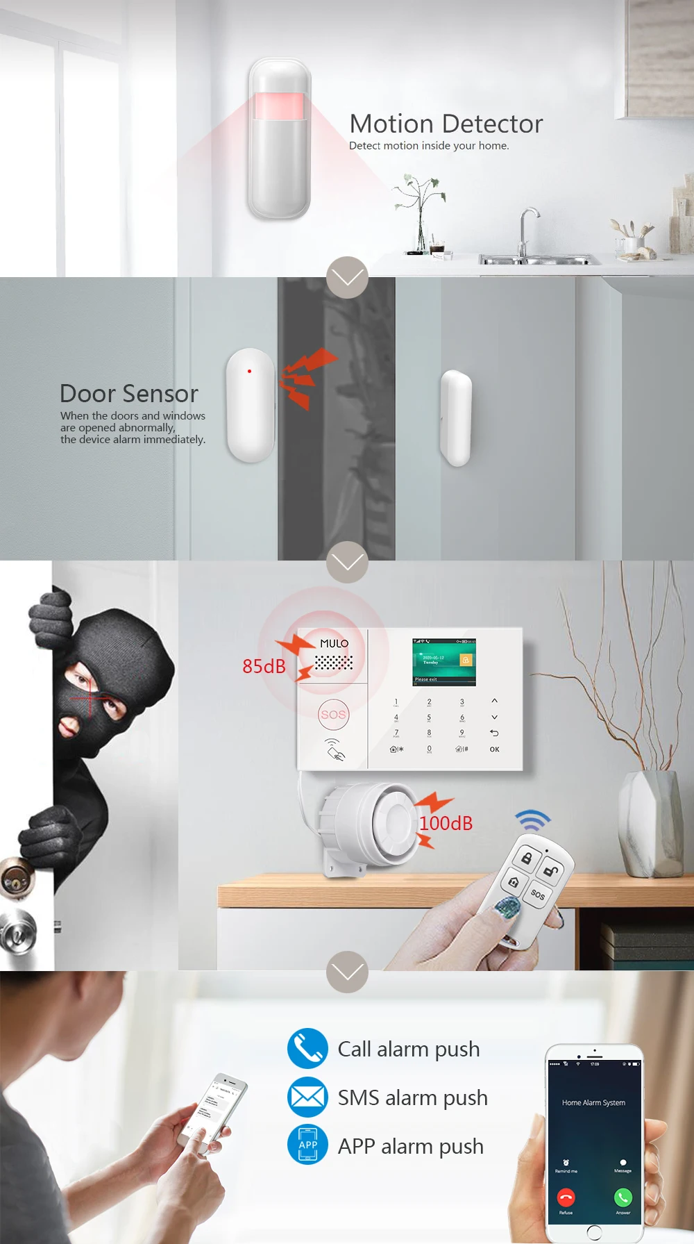 wireless security keypad MULO 4G 3G Security Alarm Systems for Home with Smart Motion Detector and Door Sensor PG108 security alarm keypad