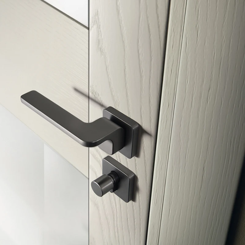  1 Set Square Split Door Handle Nordic Style Zinc Alloy Door Lock with Lock Accessories for Interior - 33049675478