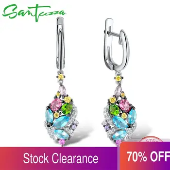 

SANTUZZA Silver Earrings For Women 925 Sterling Silver Dangle Earrings Long Silver 925 Colorful Stones brincos Fashion Jewelry