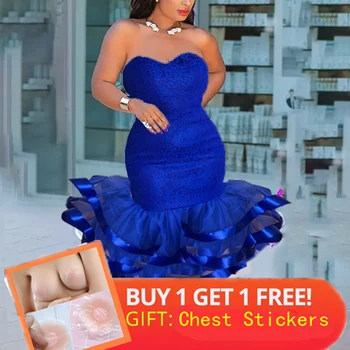 

Sexy Tube Tops Bodycon Dress Lace Patchwork Mesh Tulle Ruffle Party Women Strapless Vestido Backless Event Celebrate Package Hip